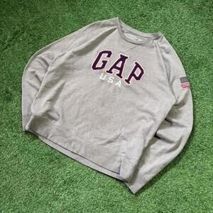 Gap USA Gray Crewneck Sweatshirt American Flag Sleeve Patch Pullover XL